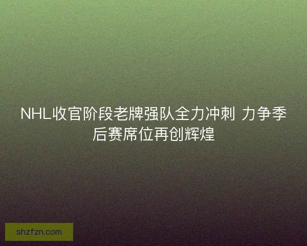 NHL收官阶段老牌强队全力冲刺 力争季后赛席位再创辉煌 NHL收官阶段老牌强队全力冲刺 力争季后赛席位再创辉煌