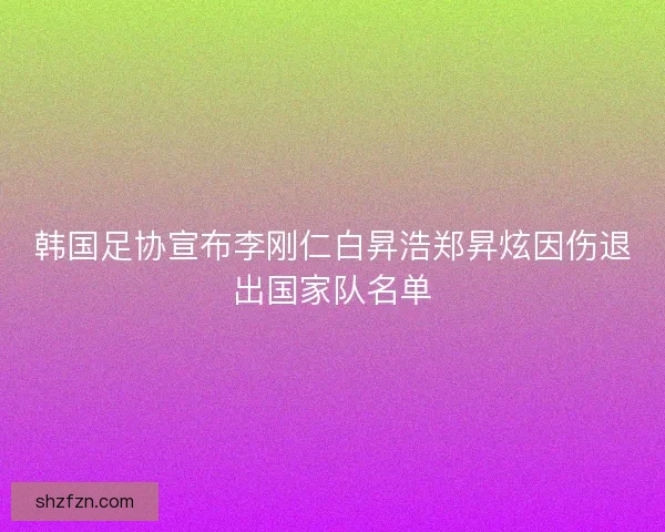 韩国足协宣布李刚仁白昇浩郑昇炫因伤退出国家队名单